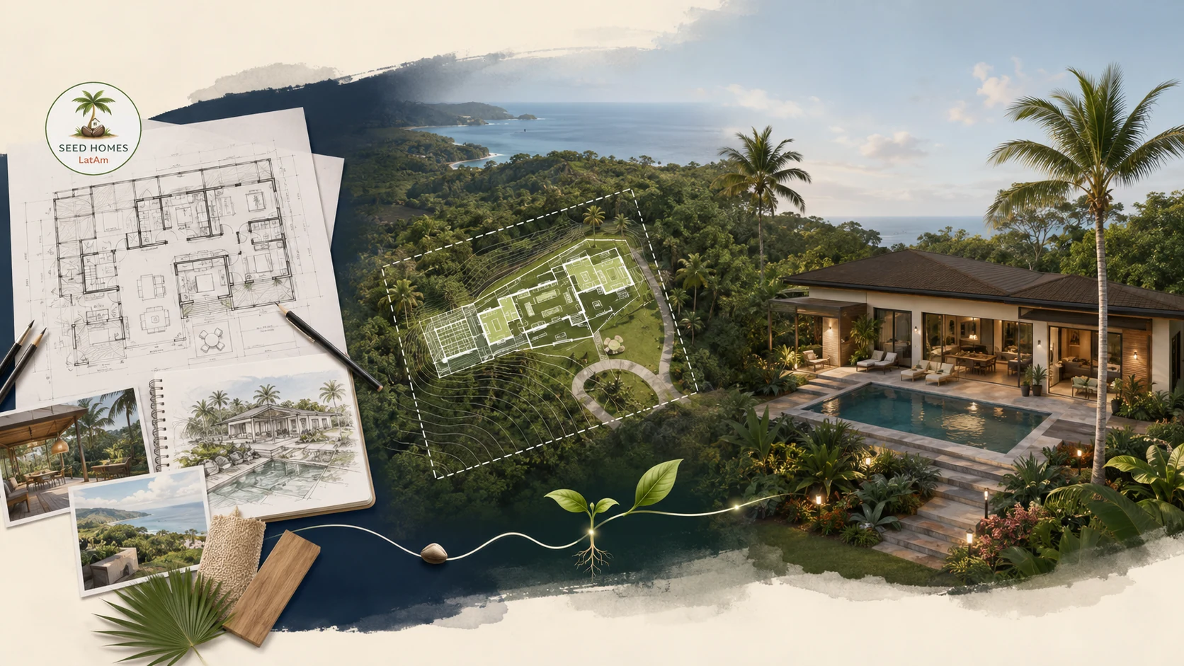 Client plans and inspiration adapted to a Panama property and developed into a finished tropical home